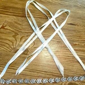 DAVID's Bridal Wedding Belt, Ivory Silver Rhinestone Dress Belt, Bridesmaid EUC